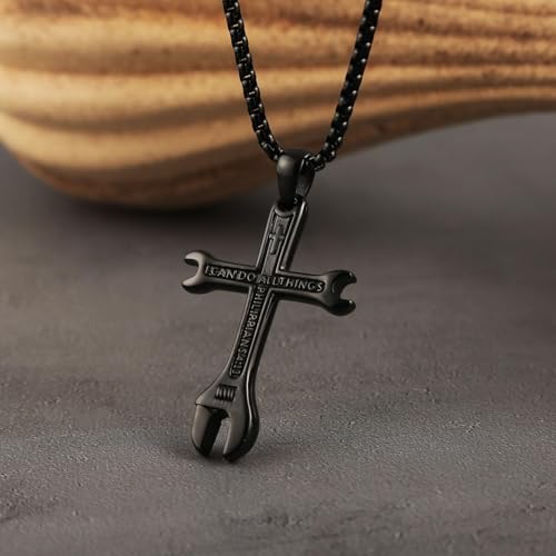 Collier croix homme cadeau idéal verset de la Bible HZMAN - 3