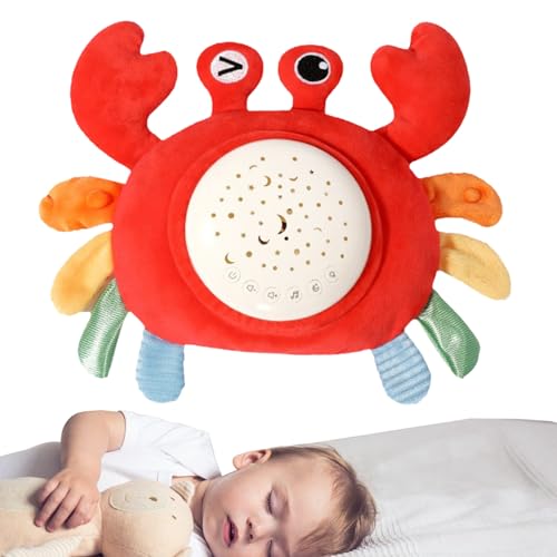 Animales De Peluche Musical Para Bebés, Cangrejos Rellenos De Proyección Estrellada Con Música Suave | Suministros Multifuncionales para Dormir | Volumen Portátil Ajustable, Juguete Calmante Para