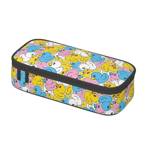 Image of Cartoon Animal Colorful Duck Large Pencil Case, Pencil Pouch With Zipper Compartments Stationery Pencil Bag For Kids Teens Students School Supplies