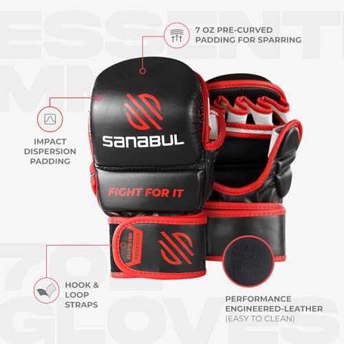Image of Sanabul Essential 7oz MMA Gloves for Men & Women, Hybrid MMA Martial Arts, Sparring Grappling Training, Padded Kick Boxing Gloves