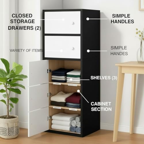 Image of LERIMO Wooden Wardrobe Almirah for Bedroom & Kids - 5 Door Clothes Storage Cupboard | Wooden Wardrobe Cabinet for Clothes, Toys & Accessories | Modern Storage Almirah (Black, 5-Door)