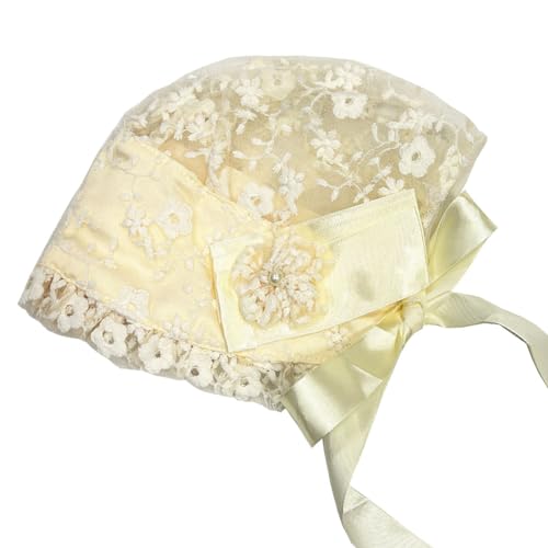 DRHOM Baby Girls Baptism Christening Cap Embroidered Lace Bonnet Flower Sun Protection Hat Beanie2