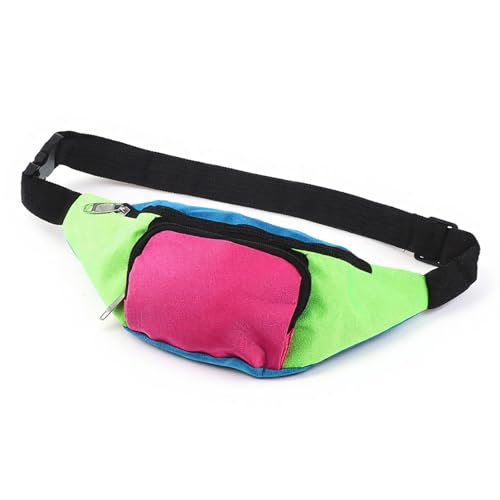 LIQWEI 1 Pc Two Pockets Waist Bags 80s Fanny Pack For Women Color Blocked 80s Accessories Dare Fanny Pack Belt Bag For Jogging Traveling Party Costume Holiday Festival Theme Party