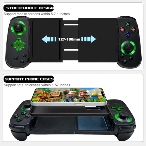 arVin Mobile Gaming Controller for iPhone Android with Phone CASE Support & Green Light, Wireless Gamepad for iPhone/iPad/Samsung/Tablet/Switch/PS4/PC, Play Xbox Cloud Gaming/PS Remote Play/Steam Link by arVin - Used condition - Image 6