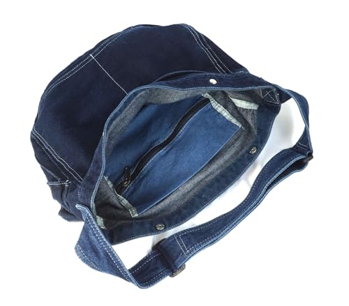 YunZh Denim Shoulder Bag for Women, Casual Style Lightweight Classic Retro Travel Shopper Hobo Bag4