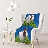 Tcoay Kaninchen- & Grasmotiv, dekorative Tagesdecke, Überwurf für Sofa, Bett & Sessel, Reisedecke, 76 x 102 cm