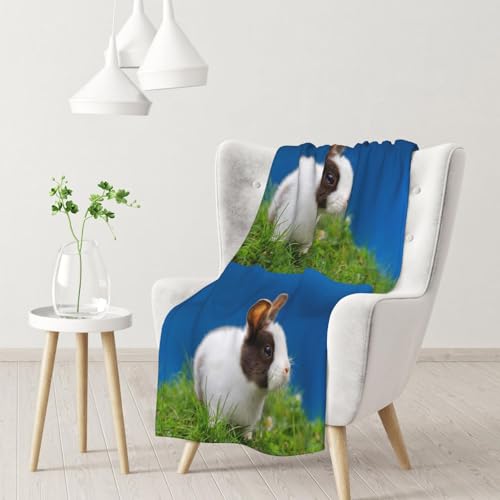 Tcoay Kaninchen- & Grasmotiv, dekorative Tagesdecke, Überwurf für Sofa, Bett & Sessel, Reisedecke, 76 x 102 cm