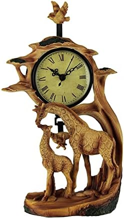 EVERSPRING Giraffe Family On Safari Carved Wood Look Clock Figurine