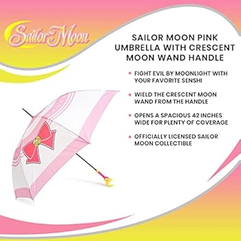 Just Funky Sailor Moon Pink Windproof Umbrella With Crescent Moon