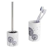 Wenko 22833100 WC-Garnitur Astera - WC-Bürstenhalter, Keramik, 10 x 39 x 10 cm & 22830100 Zahnputzbecher Astera - Zahnbürstenhalter, Keramik, 7 x 11 x 7 cm