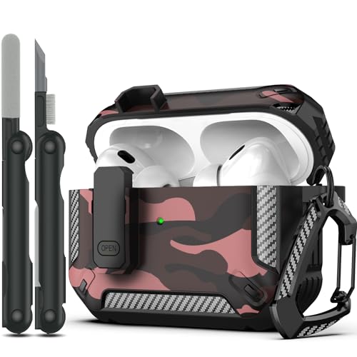 RFUNGUANGO AirPods Pro �� 2 ����P�[�X �N���[�j���O�L�b�g�t�� �~���^���[�n�[�h�P�[�X ���b�N�t���ی�A�[�}�[ AirPod Gen 2 �[�d�P�[�X (2023/2022/2019�A�� 2 ����/�� 1 ����) �p ���b�h�J���t��