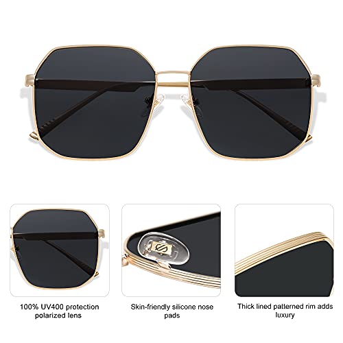 SOJOS Retro Square Polarized Sunglasses for Women Vintage Square Shades UV400 Large Metal Frame SJ1166B4