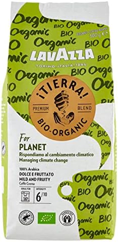 Lavazza, Tierra For Planet, Coffee Beans, Ideal for Espresso Machines, with Fruity and Flowery Aromatic Notes, Mild and Fruity Taste, 100% Organic Arabica, Intensity 6/10, Light Roast, Pack of 500g