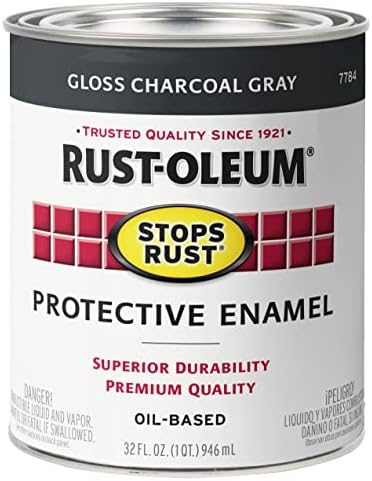 Rust-Oleum 7784502 Stops Rust Brush On Paint, Quart, Gloss Charcoal Gray
