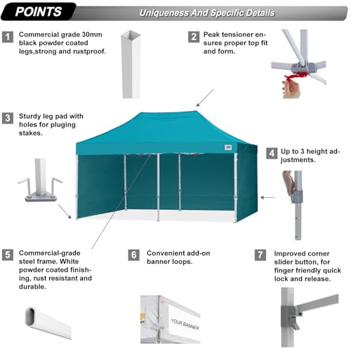 Image of ABCCANOPY Commercial Pop Up Canopy Tent with Sidewalls 10X20,Turquoise