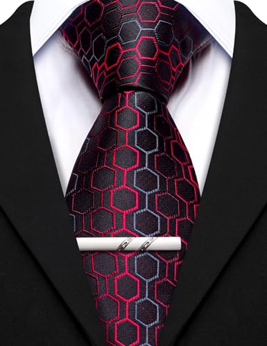 Image of Barry.Wang Mens 6 PCS Ties Silk Striped Paisley Check Floral Necktie Silky Woven Wedding Business Party Ties 3.34 inch
