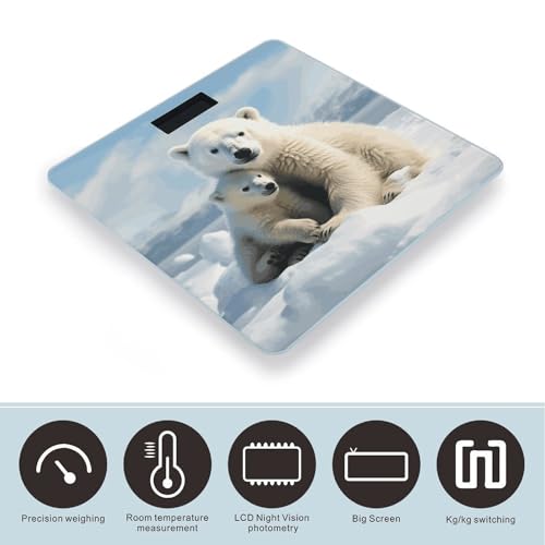 Báscula digital para baño con oso polar y vidrio templado miniatura 3