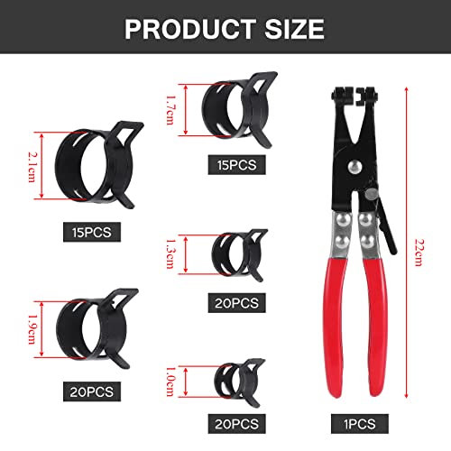 Knpwer 90 Pcs Fuel Line Hose Clips Water Pipe Air Tube Silicone Vacuum Hose Clamp Fastener 5 Sizes,with a Hose Clamp Pliers - Image 2