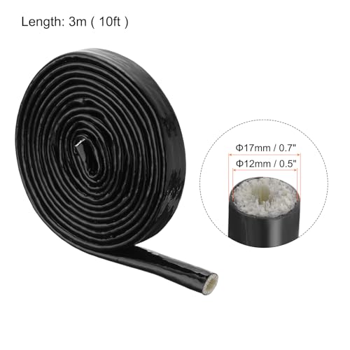 Image of MECCANIXITY 1 /2 inch ID 10ft Heat Shielded Fire Sleeve Silicone Coated Fiberglass Tape, for Automotive Hose Lines Wires Electrical Wiring, Black