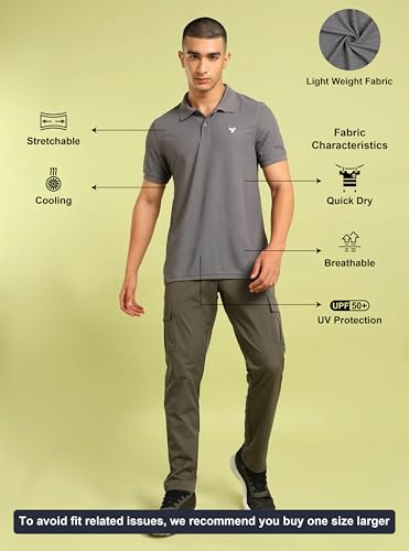 Image of TECHNOSPORT Men's Solid Slim Fit Polo Collar T-Shirt MATPIQ Half Sleeve Button Polyester for Gym Running Workout UPF50+ Anti Odour