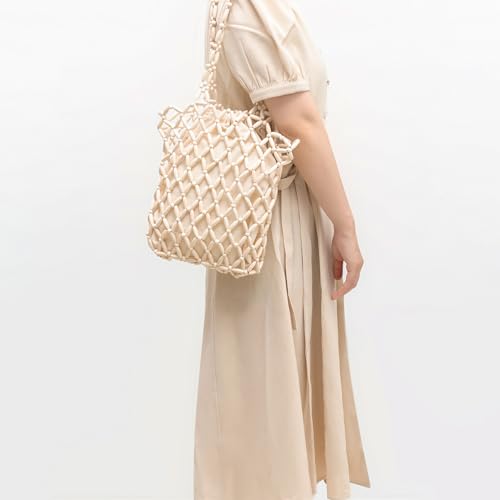 Bolso artesanal de madera con cuentas, bolso de hombro tejido para mujeres miniatura 4
