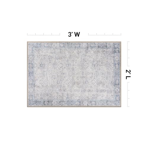 Rugshop Ocean/Blue Transitional Vintage Bordered Accent Rug — Machine Washable, 2'x3' for Entryway, Kitchen and Bathroom
