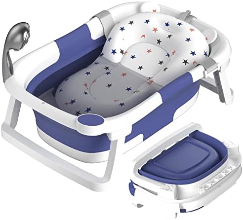 Rabb 1st Baby Badewanne Faltbare, Baby Bathtub Babywanne Faltbar Babybadewanne Tragbare Wanne für Neugeborene Kleinkinder mit Rutschfester Matte und Abflussloch (Kein Thermometer)