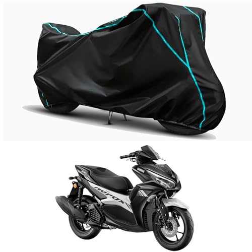 Image of Waterproof Bike Body Cover Compatible for | Yamaha Aerox 155 | Taffeta Fabric, Sky Piping Design, Bottom Elastic Fit | Dustproof, Sun UV & Rain Protection for All Weather.