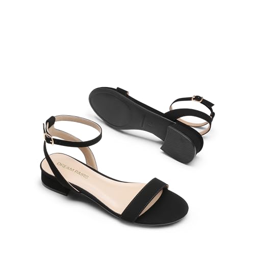 Image of DREAM PAIRS Women Black White Nude Clear Sandals Low Heel Dressy Sandals Ankle Strap Open Toe Chunky Block Heeled Summer Classic Comfortable Flat Shoes
