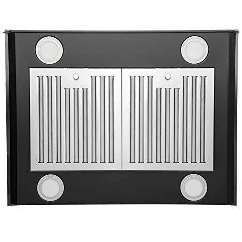 AKDY 30 in. 343 CFM Convertible Kitchen Island Mount Range Hood in Black Painted Stainless Steel with Tempered Glass