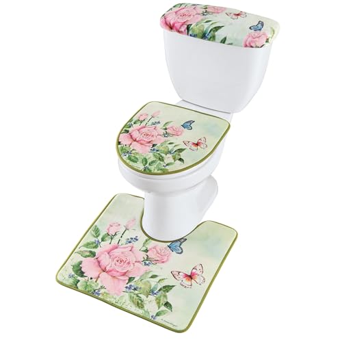 Collections Etc Colorful Butterfly Rose 3-Piece Commode Set