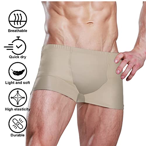 Men Beach Swim Brief Bikini Beige Men's Square Leg Swim Briefs Large2