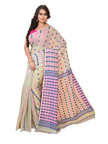 Sari en coton doux et léger contre la chaleur | Vêtement traditionnel crème 5,5m sans haut