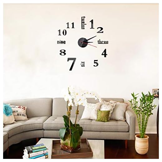 Hxezoc 10inch-20inch Frameless DIY Wall Clock Black 3D Mute Round Shape Quartz Wall Clock Sticker DIY Wall Decoration for Home Living Room Bedroom Office Classroom