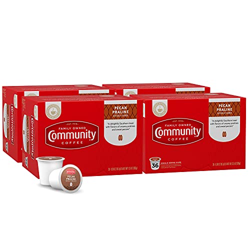 Image of Community Coffee Pecan Praline Flavored 144 Count Coffee Pods, Medium Roast, Compatible with Keurig 2.0 K-Cup Brewers, 36 Count (Pack of 4)