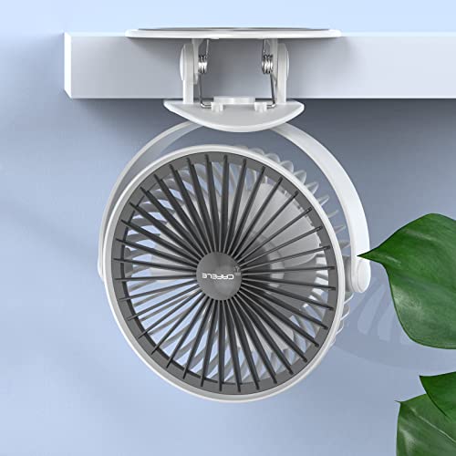 CAFELE 4500mAh Leise Akku Clip Ventilator, Mini USB Ventilator, 4 Gang Geschwindigkeitsregelung, 360° Drehung, USB Betrieben Leise USB Tischventilator für Küche Büro Kinderwagen Laufband (Weiß) Cover