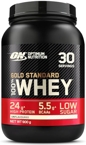 Optimum Nutrition Gold Standard 100% Whey Muscle Building and Recovery Protein Powder With Naturally Occurring Glutamine and BCAA Amino Acids, Unflavoured, 30 Servings, 900 g