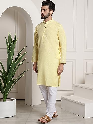 Image of SOJANYA (Since 1958 Men's Cotton Blend Checked Kurta and Churidar Pyjama Set