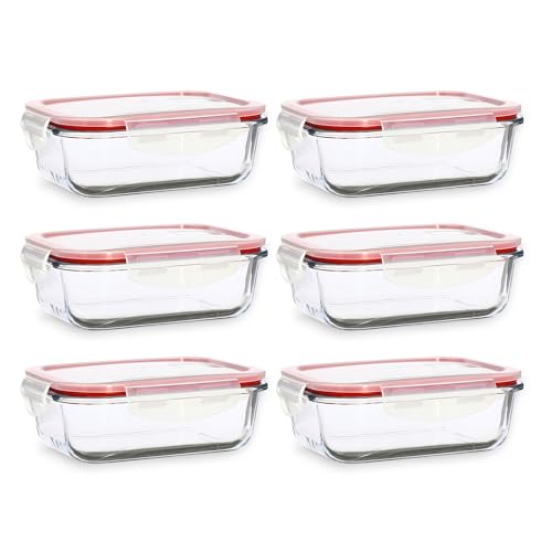 MENASTYL - Lot de 6 boites alimentaires hermétiques en verre borosilicate Clémentine avec couvercles - 630 ml - Empilables - Idéal batch cooking - 6014015