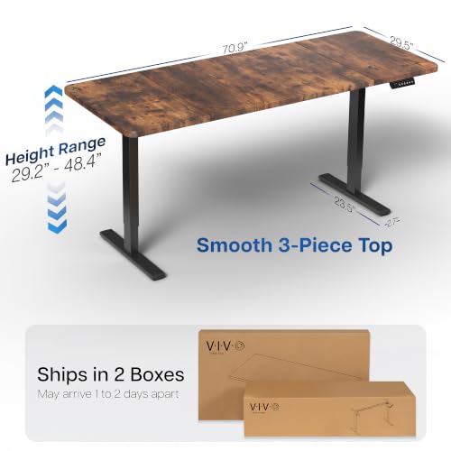 Image of VIVO Electric 71 x 30 in Rustic Standing Desk, Memory Height Adjustment, 1B Series, Holds 220 lbs, Vintage Brown Top Black Frame, DESK-KIT-1B7N