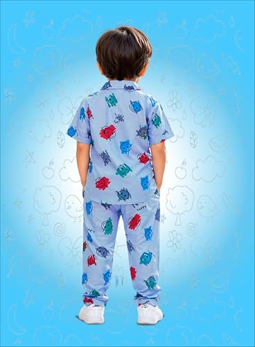 Image of 3BROS Unisex Pure Cotton Short Sleeve Kids Night Dress for Boys & Girls Nightwear /Sleepsuit /Sleepwear /Loungewear Night Suit for Boys and Girls Top and Pyjama Combo Set