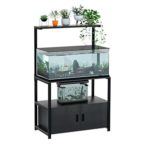 KOOPRO 40-50 Gallon Aquarium Stand with Top Shelf, Metal Fish Tank Stand with Cabinet for Fish Accessories Storage Turtle Tank Reptile Terrarium, 36.6″ L*18.9″ W Tabletop, 660LBS Capacity (Charcoal)