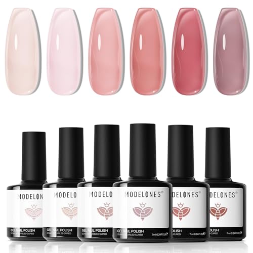 modelones Jelly Gel Nail Polish, 6 Colors Nude Gel Polish Milky W...