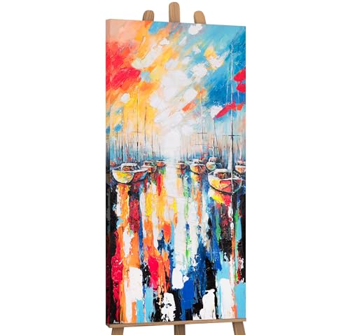 YS -Arte Colorido Pintado en Lienzo Hermosas Cuadros Acrílico Pintado a Mano Pintura Mar Grande Mural Salón Oficina Moderna Decoración Hogar Galería Imagen Arte 115x50 cm