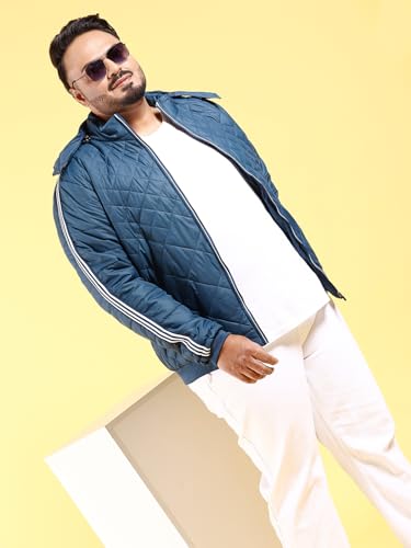 Image of Hardsoda by The Indian Garage Co Men Plus Size Regular Fit Solid Detachable Hood Puffer Jacket