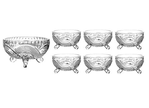 Anhul Deli 7-Piece Glass Bowls Set - Decorative Footed Dishes for Fruit, Salad, Trifle, Dessert, Sundae, Appetizer, Prawn Cocktail, Pudding