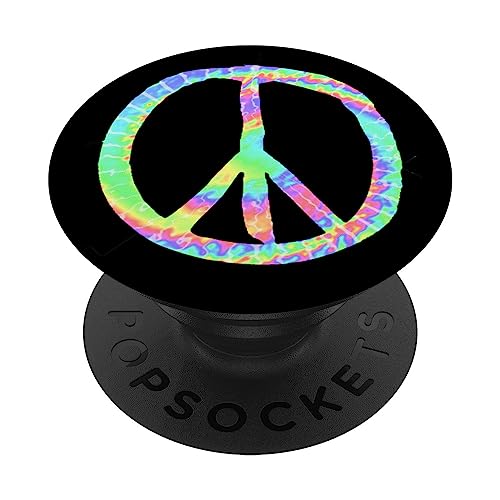 Tie-Dye Peace Sign Cute Love Colorful Tye Dye Hippie Flower PopSockets Swappable PopGrip, Black