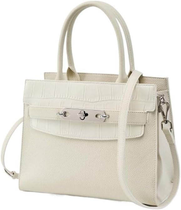 Women's Handbag Genuine Leather Shoulder Crossbody Bag Casual Versatile(White)