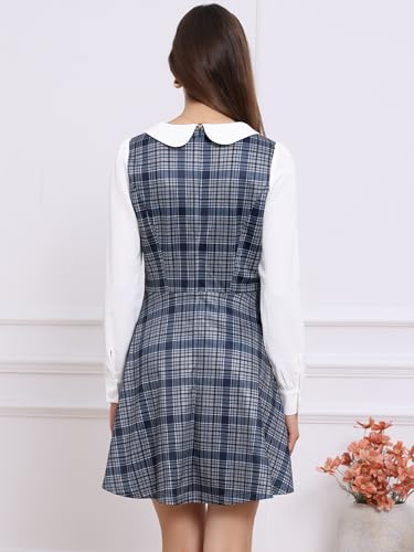 Image of Allegra K Women's Peter Pan Collar Contrast Color Button Decor A-Line Preppy Plaid Mini Dress