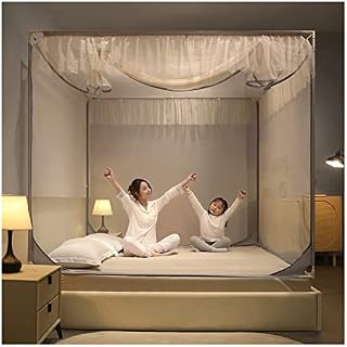 Cortina de Cama, Carpa de Palacio, Dosel de Cama Plegable, mosquitera, fácil instalación, sábana anticaída con Marco de Cama (Color: marrón, tamaño: Cama de 1,83 m)
